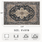 Area Rug 8x10 Vintage Rugs: Large Washable Living Room Rug Retro Medallion - Image 2