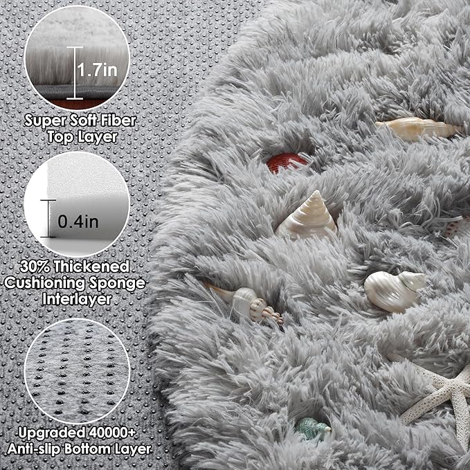 ONASAR Tie-Dyed Light Grey Round Area Rug 4ft, Ultra Soft Bedroom Circle Rugs - Image 2