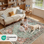 5x7 Area Rugs Living Room Rug: Washable Vintage Distressed Floral Rug No Slip - Image 9