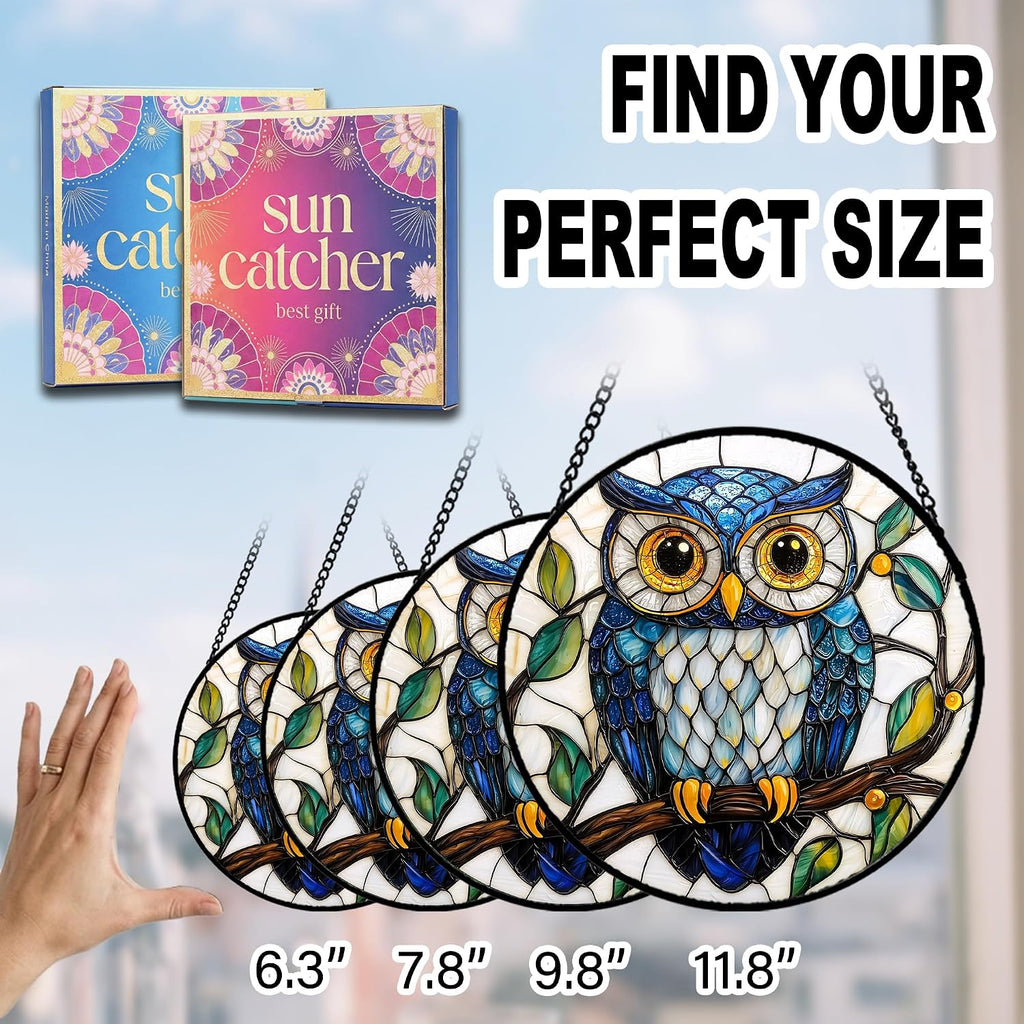 Blue Owl Acrylic Suncatcher Sun Catchers Indoor Window Gifts for Women 9.8"