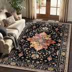 Area Rugs 5'x7' Washable Non-Slip, Floral Vintage Distress Print Pattern - Image 3