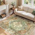 Area Rugs 4'x6' Washable Non-Slip, Floral Vintage Distress Print Pattern by RELEANY
