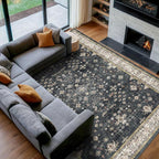 Black Boho Rug for Living Room 8x12 by HazoHaus