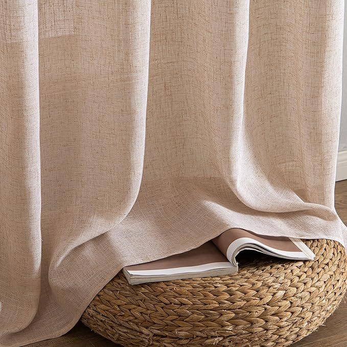 MIULEE Natural Beige Linen Curtains 63 Inch Length 2 Panels - Image 7