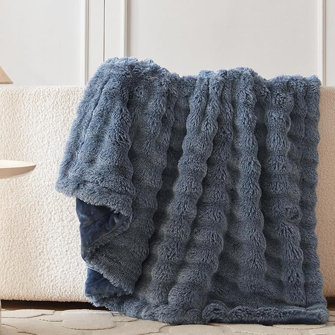 COOVA Faux Fur Throw Blanket for Couch, Cozy Soft and Fuzzy Plush Rabbit Fur - Image 3