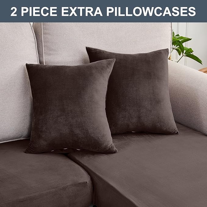 Couch Cover 3-Piece Elastic Velvet Couch Cushion Covers & Chaise Slipcovers - Image 6