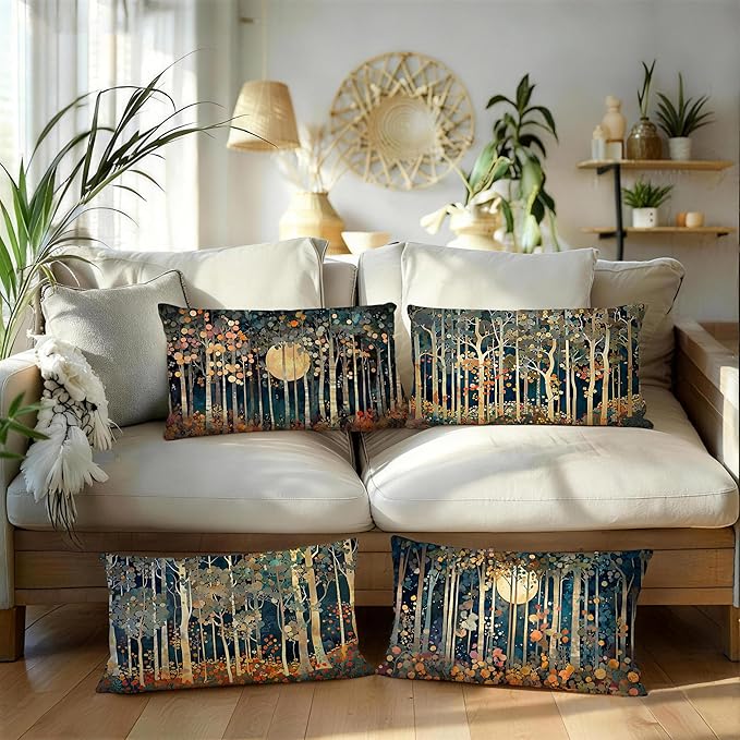 Rustic William Morris Inspired Forest Moon Decor Pillow Covers 12x20 Set of 4 - Image 5