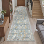 Madane Hallway Runner Rug 2x8 Washable Kitchen Rugs Non-Slip, Blue/Gold
