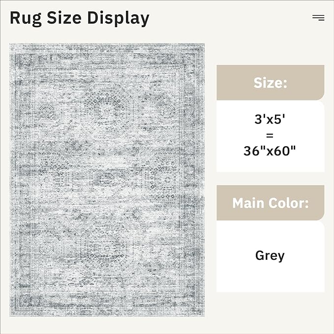 Soalmost 3x5 Rug, Small Area for Kitchen, Machine Washable Non-Slip Throw Rug - Image 4