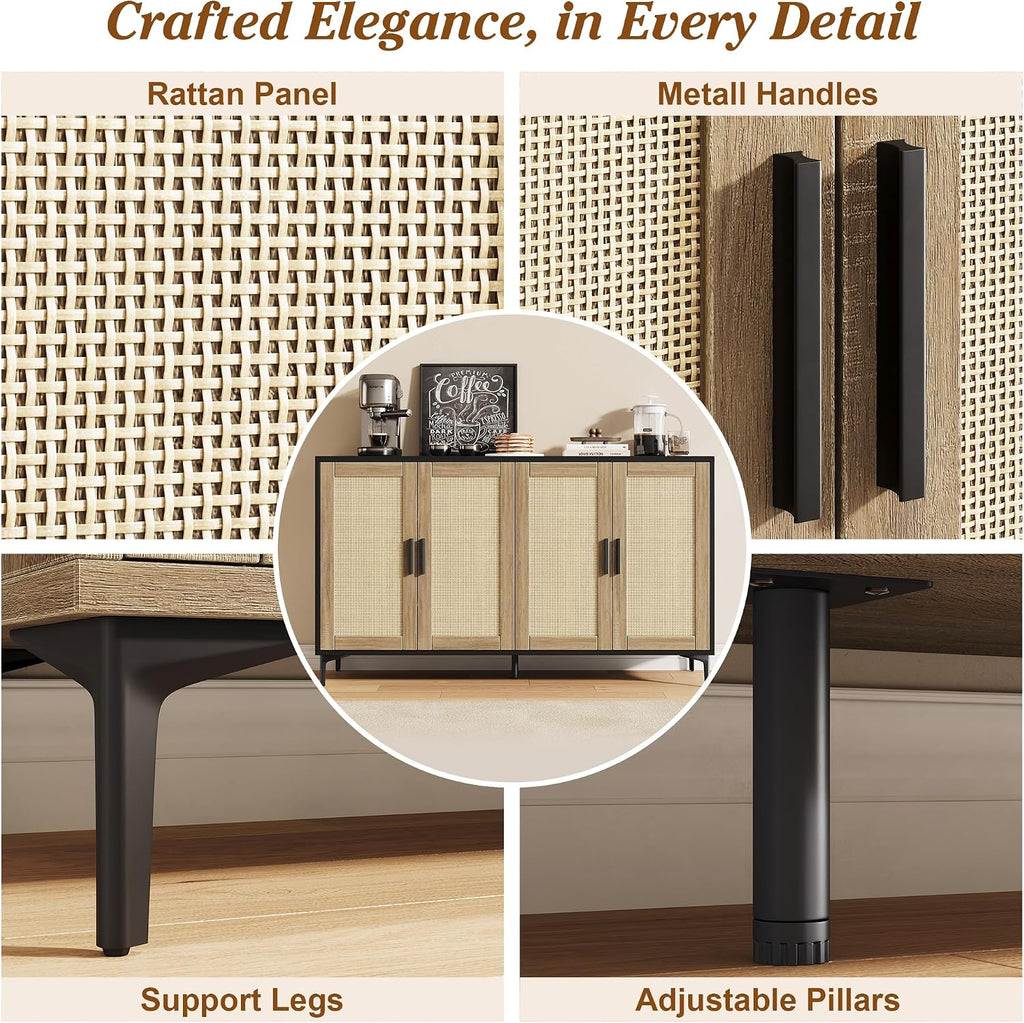 JASIWAY Sideboard Buffet Cabinet with Storage, 48" Rattan Coffee Bar