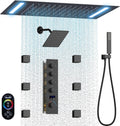 Bathroom Shower System with 14x20 Inch Ceiling Mount LED Head & 8 Inch Wall Head and Handheld Shower 4 Function Valve with body jets,Matte Black