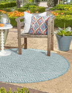 Unique Loom Outdoor Trellis Collection Area Rug - Deco Trellis (4' 1" Round, Aqua/ Ivory)