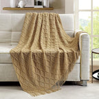 BOURINA Mustard Throw Blanket 50 x70 Inches Jacquard Argyle Throw Textured - Image 3