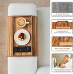 GEHE Acacia Wood Sofa Arm Tray, Foldable Couch Arm Tray Side Table, Anti-Falling Armrest Tables Cup Holder for Snacks, Drinks, Beers, Phone, Control, Flexible and Portable, Anti-Slip
