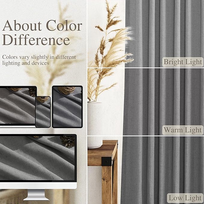 Dark Grey Linen Curtains 90 Inch Length 2 Panel Set - Image 3