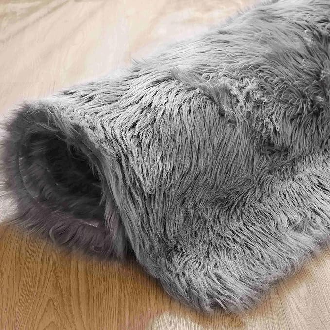 Goolela Grey Area Rug 8x10 Gray Fluffy Fuzzy Furry Rug - Image 8