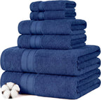 Modern Threads Spun Loft 6 Piece Bath Towel Set – 2 Bath Towels, 2 Hand Towels & 2 Washcloths – 100% Cotton, 600 GSM, Plush, Soft & Absorbent (Navy)
