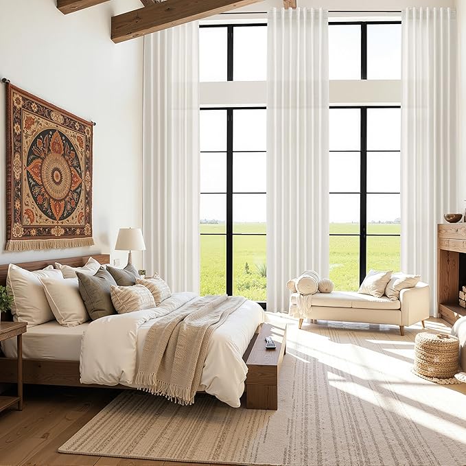 Ivory White Linen Curtains 132 Inch Length - Image 6