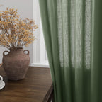 Olive Green Linen Curtains 84 Inches Long for Living Room Back Tab Light Filtering Privacy Semi Sheer Curtains Modern Farmhouse Decor Olive Green Curtain for Bedroom 2 Panels 52x84