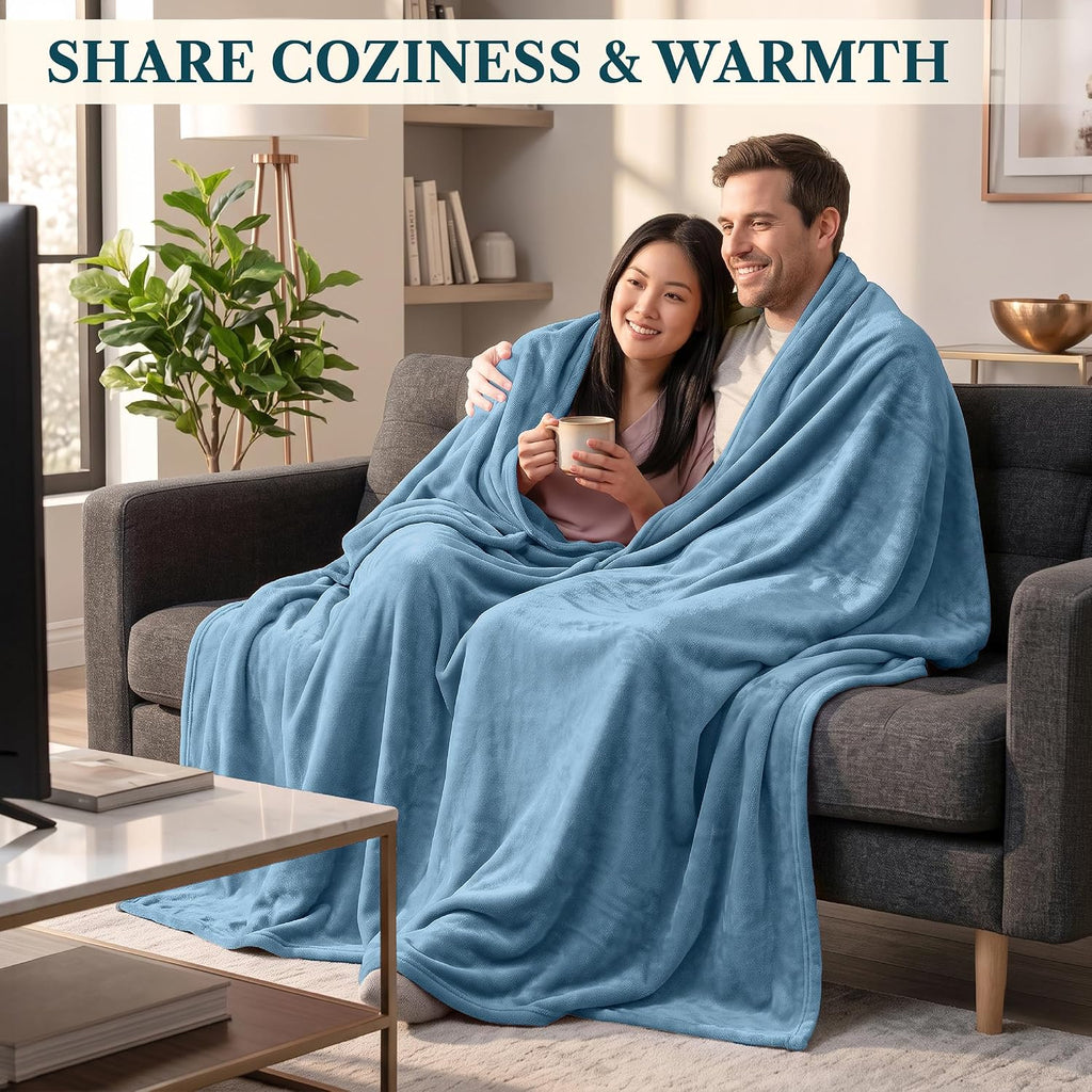 PAVILIA Fleece Throw Blanket, Soft Plush Fuzzy Flannel, Slate Blue 50x60