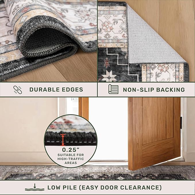 Black Farmhouse Washable 8x10 Area Rugs - Image 5