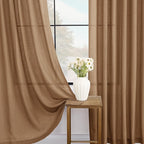 Brown Curtains for Living Room Back Tab Modern Farmhouse Semi Sheer Curtains - Image 4