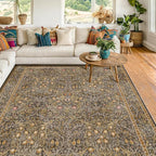Gold Brown Floral Living Room Rug 5x7 by HazoHaus