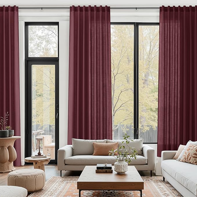 Nanspring Burgundy Linen Curtains 132 Inch Length - Image 6