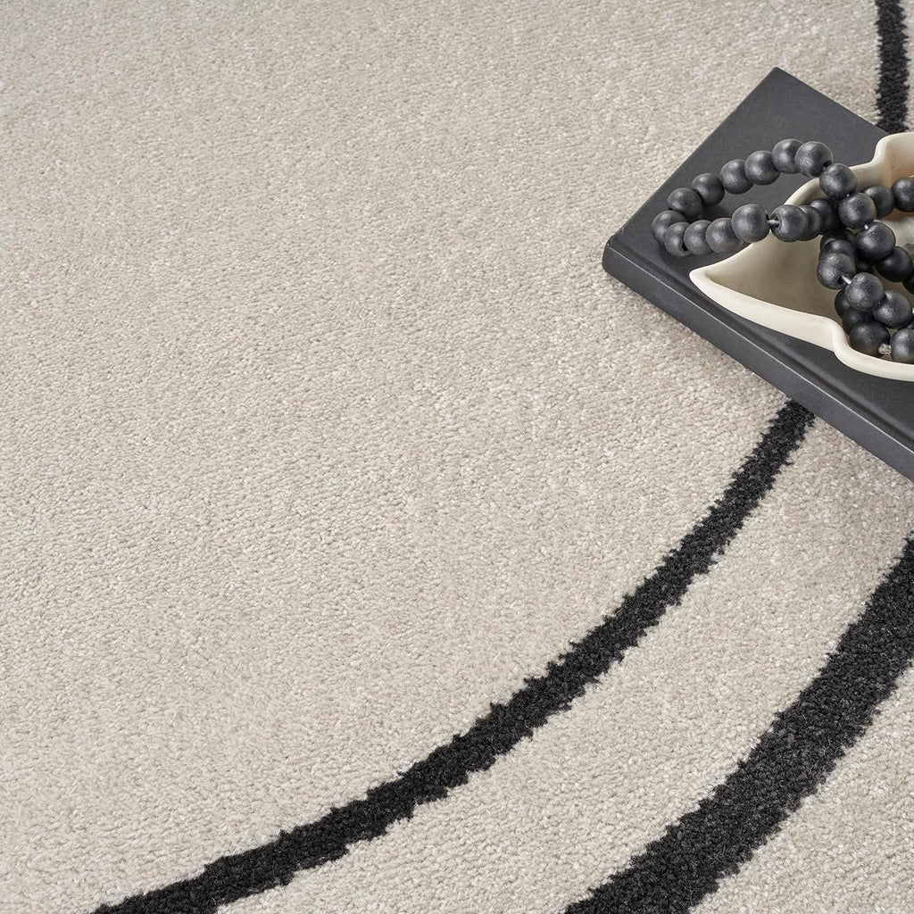 Nourison Home Nourison Essentials Ivory/Black 4' x Round Area Rug - Easy Clean, Non Shedding, Bed Room, Living Room, Dining Room, Kitchen (4' x Round)