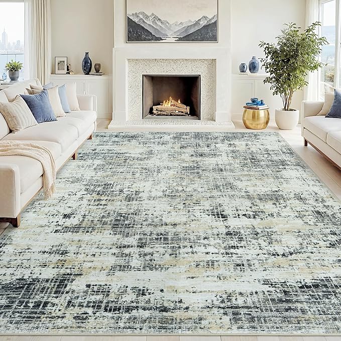 9x12 Area Rugs for Living Room Washable Rug: Anti-Skid Abstract Modern Living by Crority