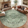 Area Rugs 8ft Washable Non-Slip, Floral Vintage Distress Print Pattern by RELEANY