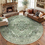 Area Rugs 8ft Washable Non-Slip, Floral Vintage Distress Print Pattern by RELEANY