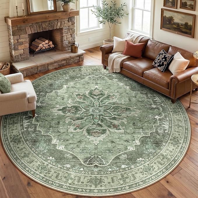 Area Rugs 8ft Washable Non-Slip, Floral Vintage Distress Print Pattern by RELEANY