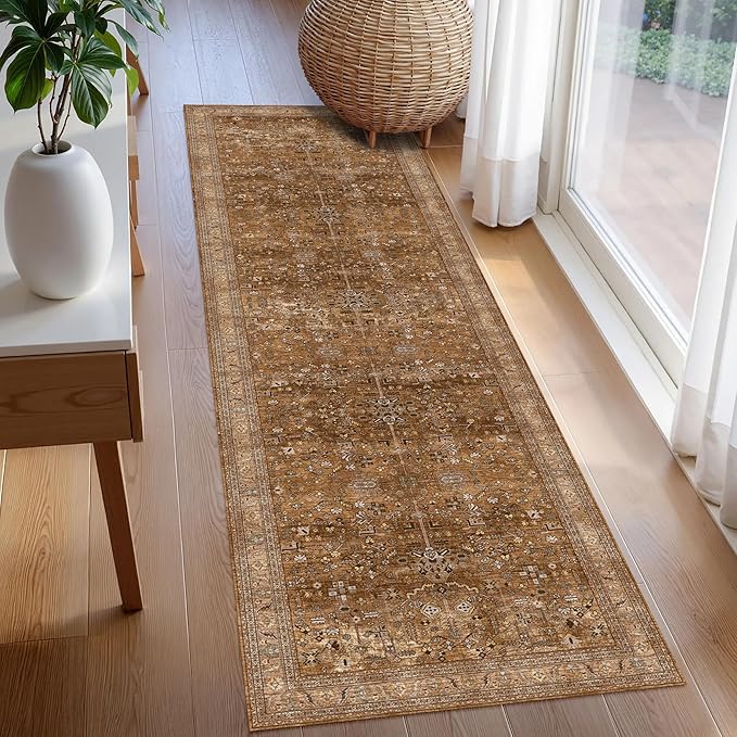 Washable Area Rug 2'6'' x 8' Vintage Traditional Persian Mat - Image 3