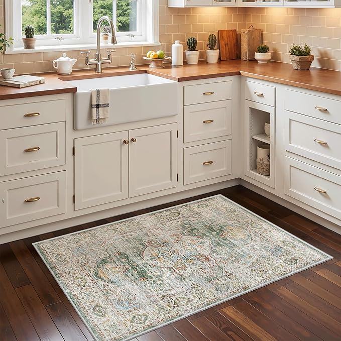 Madane Washable Area Rug 2x3, Small Entryway Rug Non-Slip Vintage Door Mat - Image 2