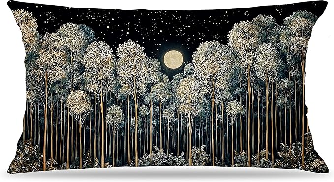 Rustic William Morris Inspired Night Forest Green Moon Pillow Covers 12x20 by Unknown