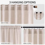 Nanspring Natural White Linen Curtains 96 Inches Long - Image 2