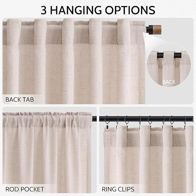 Nanspring Natural White Linen Curtains 84 Inch Length - Image 2