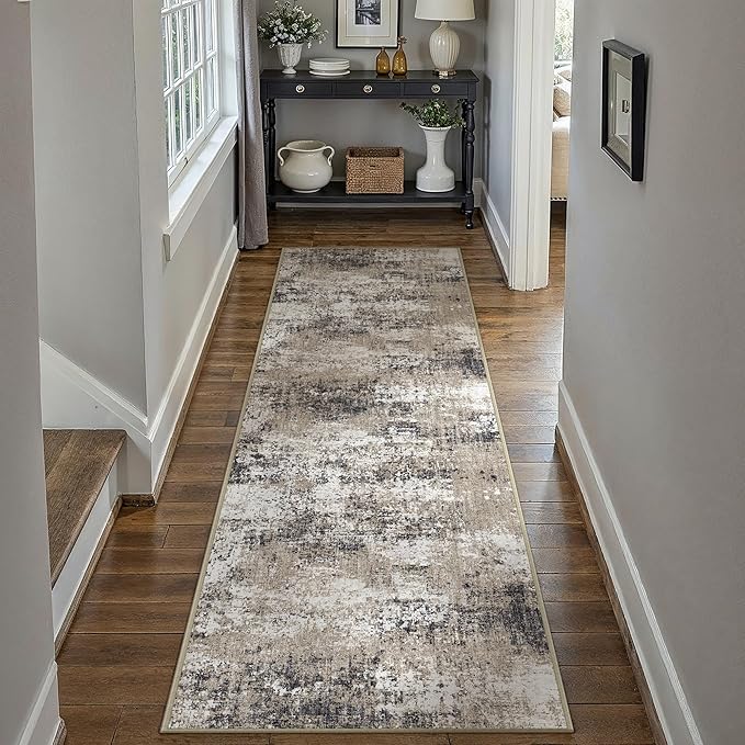 2x6 Abstract Runner Rug Brown Washable Modern Hallway Carpet Non Slip Ultra - Image 2