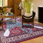 Oriental Leopard Rug 8x10 ft Washable Traditional Red Area Rugs for Bedroom Living Room, Dining Room Under Kitchen Table, Soft Non Slip Thin Rug Carpet (Red Leopard, 10X8 FT)