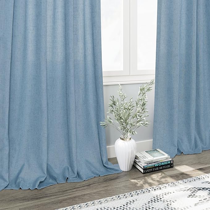 2 Panels Set Blue Linen Curtains 126 Inches Long - Image 6