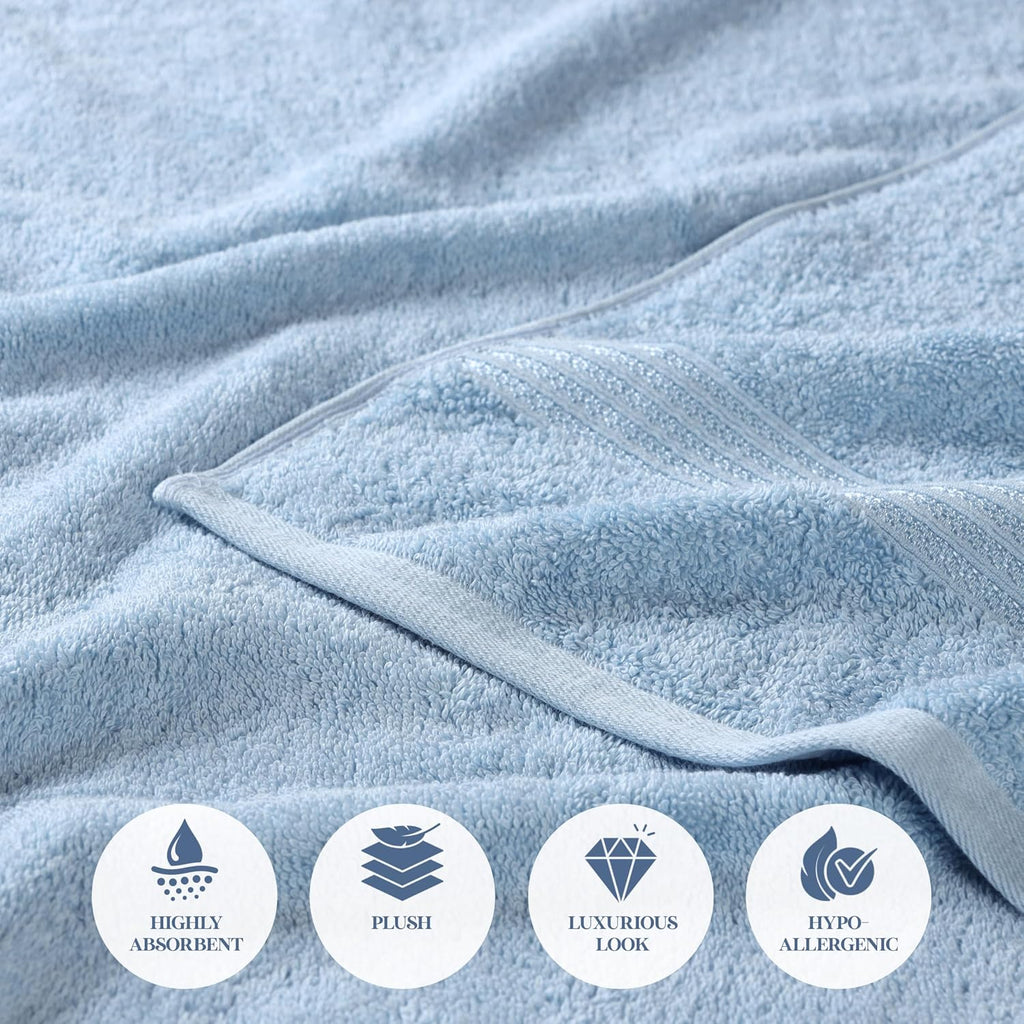 SUPERIOR Egyptian Cotton 6-Piece Towel Set, Bathroom Essentials, Towels for Bathroom, Apartment, Airbnb, Guest Bath, Face, Hand, Bath Towels, Washcloths, Absorbent, Fast Drying, Light Blue