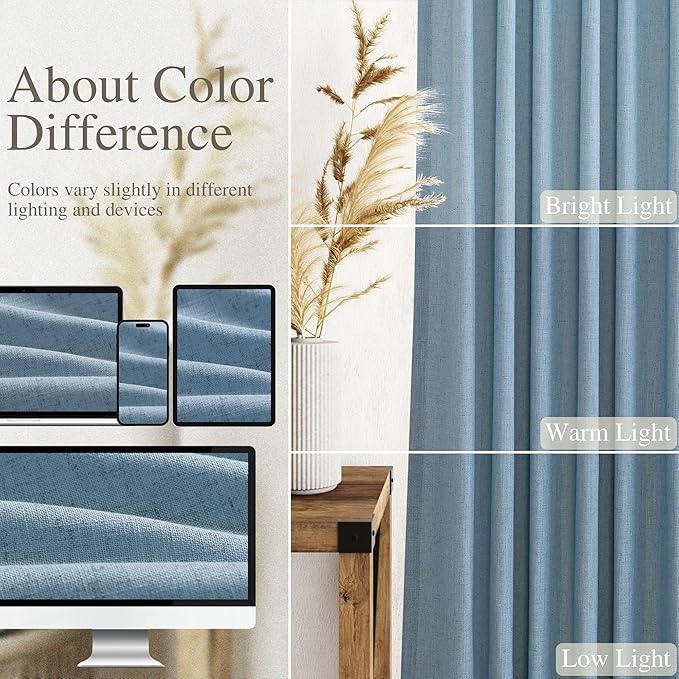 Nanspring Blue Linen Blend Semi Sheer Light Filtering Curtains 86 Inches Long 2 - Image 4