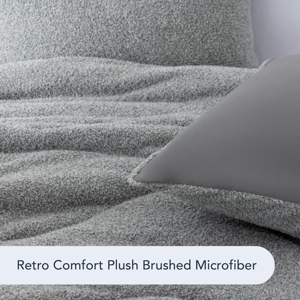 Berkshire Heathered Retro Comfort Plush rev Microfiber Comforter Set - Ultra-Soft & Breathable All-Season Bedding - 3-Piece Includes 1 Comforter (90’’×104’’) and 2 Pillow Shams(King, Edgecomb Grey)