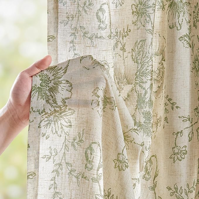 jinchan Linen Blend Floral Curtains - Image 4