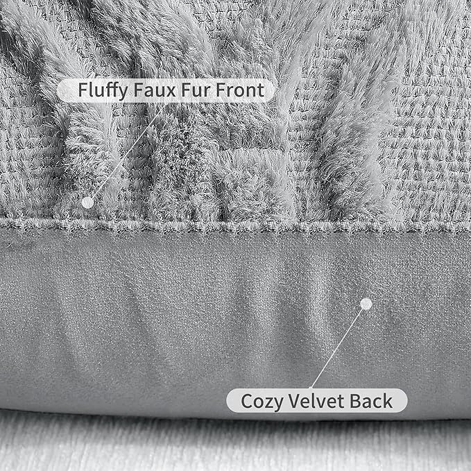 decorUhome Throw Pillow Covers 20x20 Inch Set of 2, Soft Plush Faux Wool Grey - Image 6