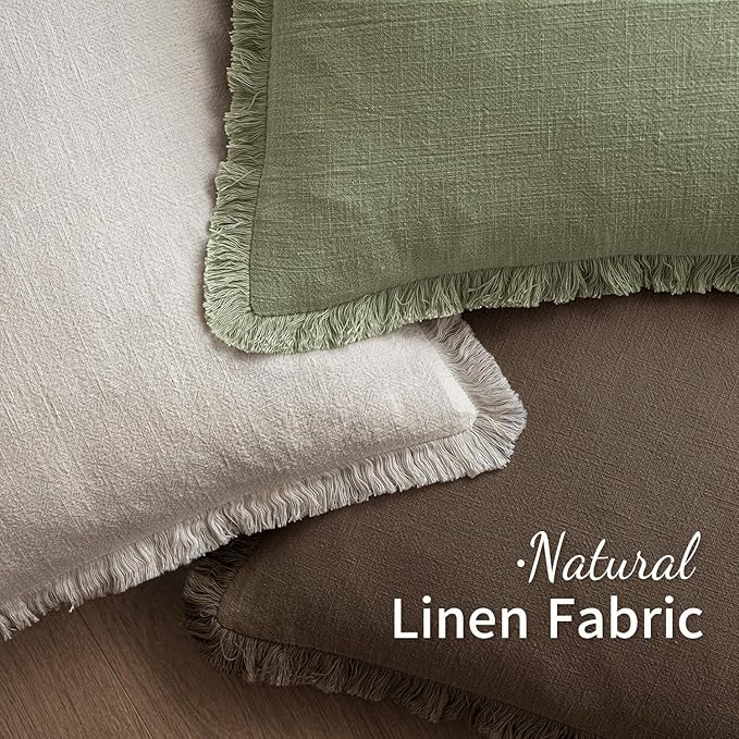 MIULEE Decorative Throw Pillow Covers Neutral Linen Fringe Throw Pillows Set of - Image 4