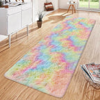 Fluffy Rainbow Rug for Girls Bedroom 2x6 Feet Kawaii Tie Dye Runner Rug Cute - Image 5