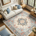 Area Rugs Square 6ft Washable Non-Slip, Floral Vintage Distress Print Pattern by RELEANY
