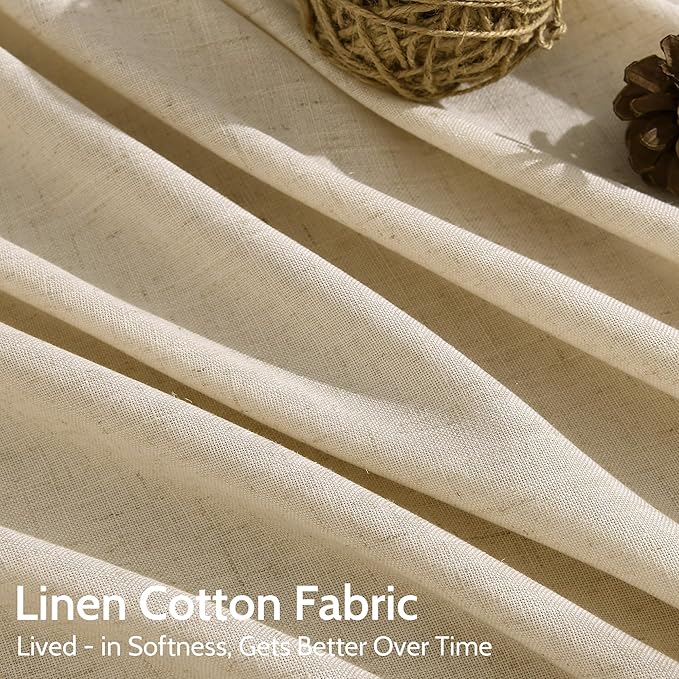 Tan Linen Curtains 90 Inch for Living Room Rod Pocket Back Tab Window Drapes - Image 4